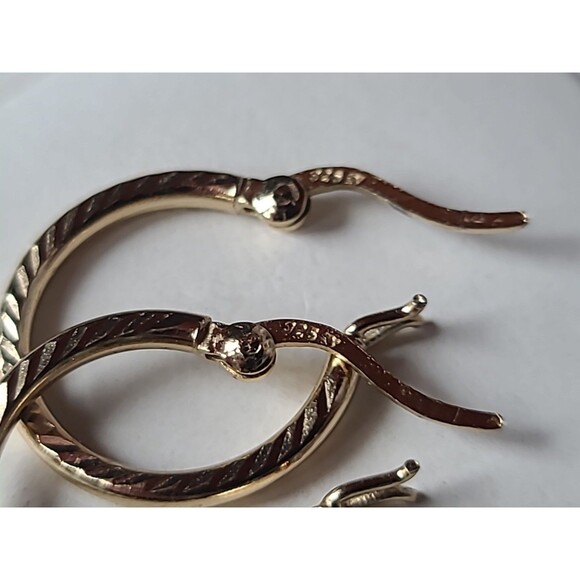 Vermeil 925 Sterling Silver Etched Hoop Pierced Earrings Vintage - Picture 7 of 10